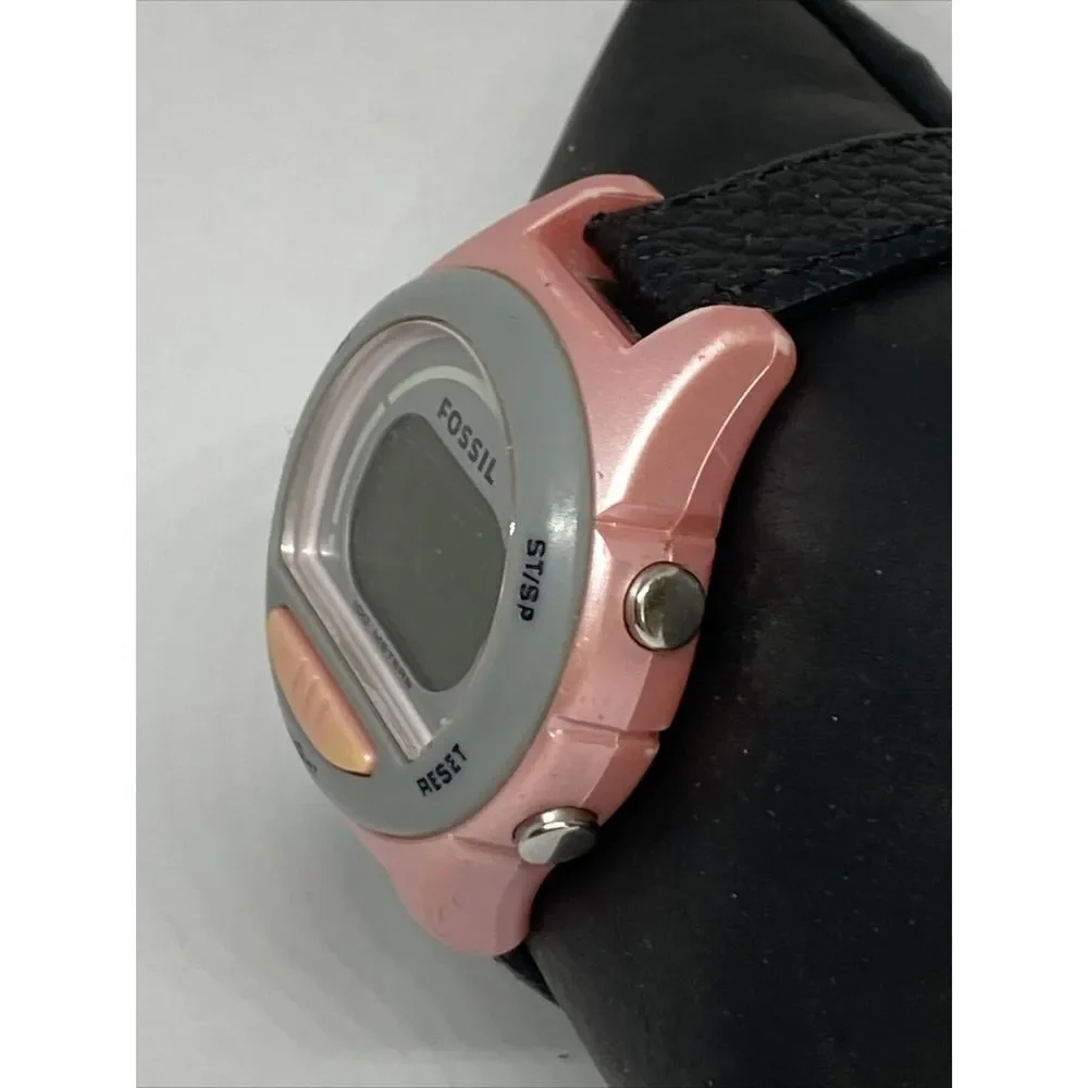 Fossil DQ1166 Women's Black Leather Digital Gray Dial Quartz Genuine Watch LJ311